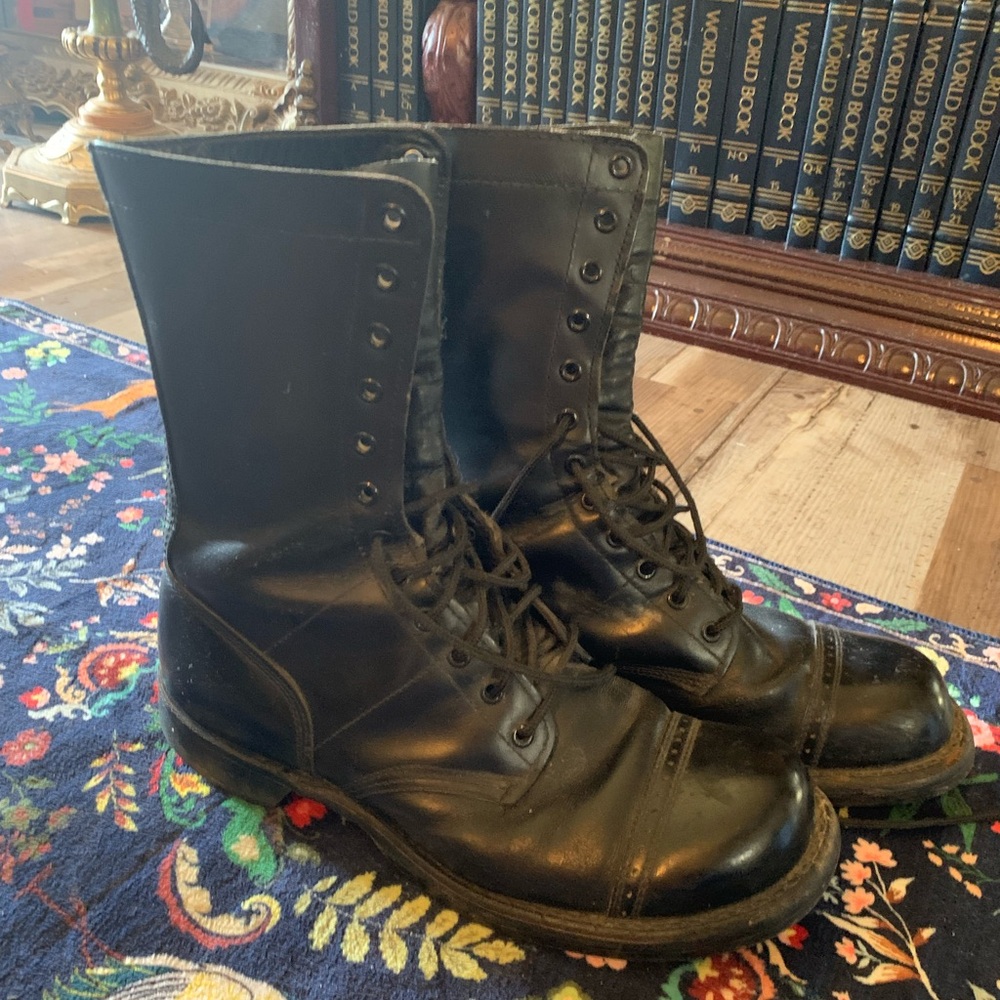 Corcoran Black Leather Cap Toe Combat Boots Punk Rock Vintage